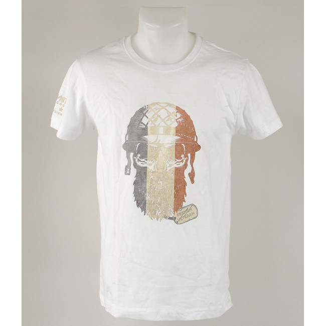 T-SHIRT 100% BAUMWOLLE FRENCH VETERAN WEISS - ARMY DESIGN BY SUMMIT OUTDOOR - Guter Zustand - TS - Gebraucht