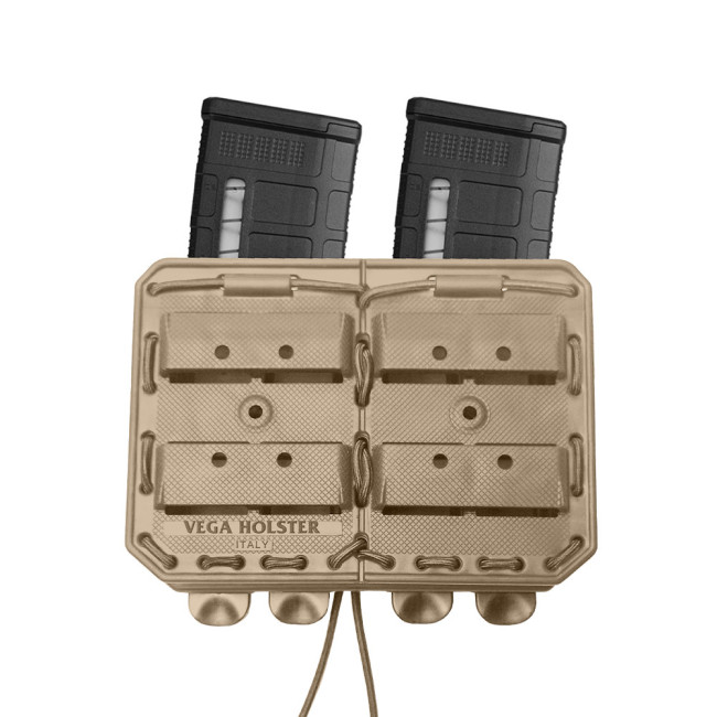 Podwójny uchwyt na magazynek obok siebie Bungy 8BL tan do M4/AR15 - Vega Holster