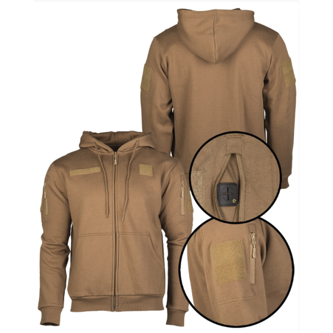 Tactische hoodie met capuchon en rits dark coyote - Miltec