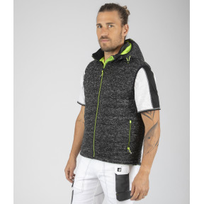 MOUWLOOS GEWATTEERD VEST TEDDY ZWART EN FLUOGEEL - North Ways