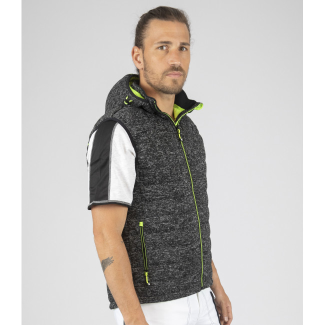 GILET SANS MANCHE MATELASSE TEDDY NOIR ET JAUNE FLUO - North Ways