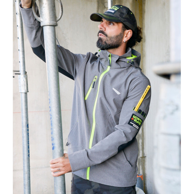 Softshell jas Borel grijs gemêleerd en fluogeel - Nine Worths by North Ways