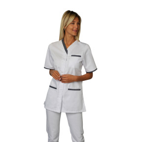 Dames tunic korte mouwen Suzie Wit en denim - SNV