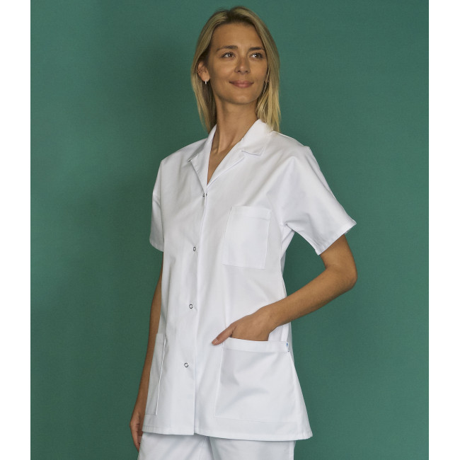 Damen-Tunika mit kurzen Ärmeln aus Polyester-Baumwolle Manue Weiß - SNV