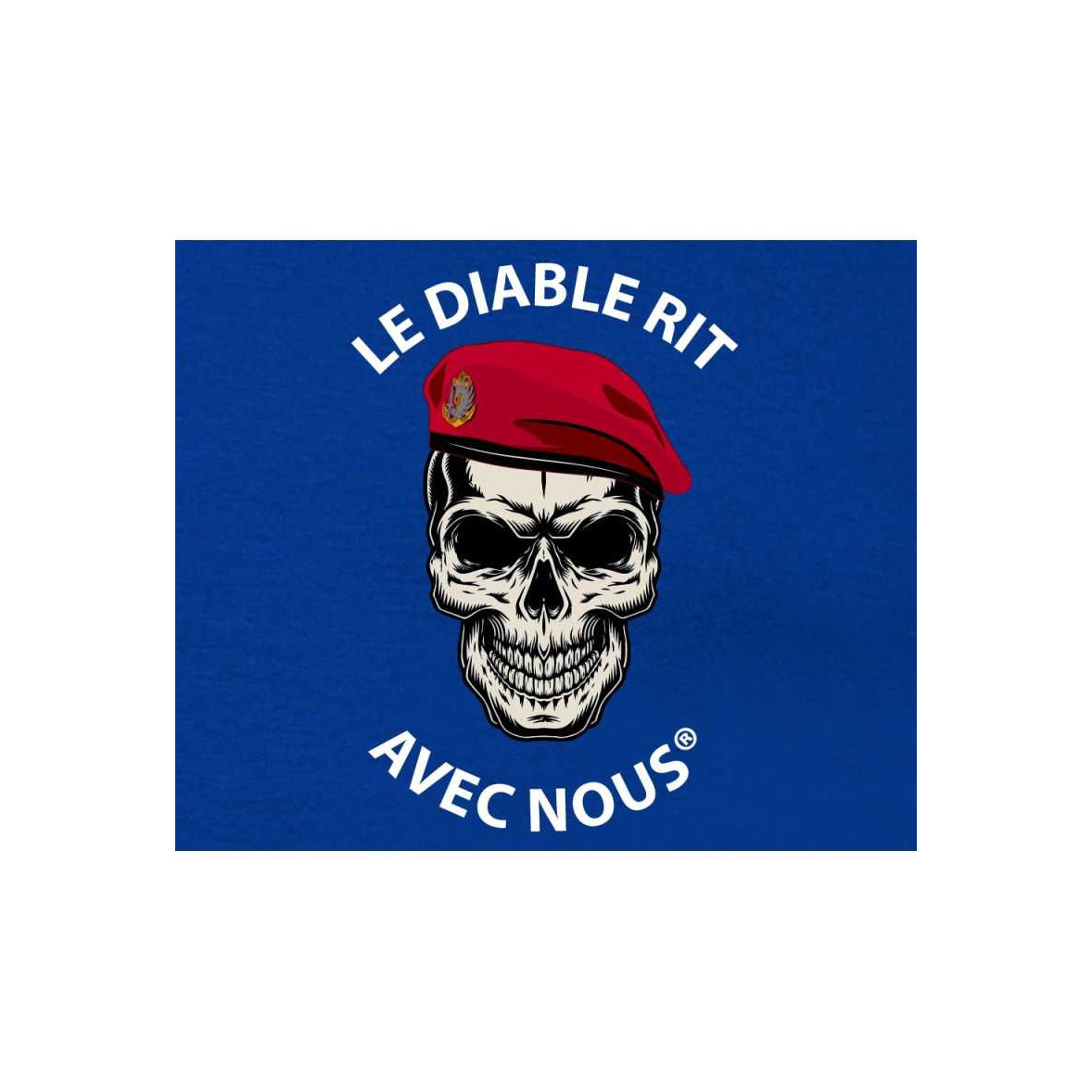 Tee-shirt bleu royal avec logo Le diable rit avec nous Colo côté coeur ...