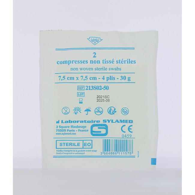 Lot de 2 compresses non tissées stériles 7,5x7,5 cm - CirMédical
