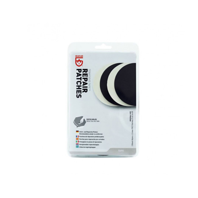 Rustines de réparation rondes 2 PVC transparentes + 2 Nylon noires - Gear Aid