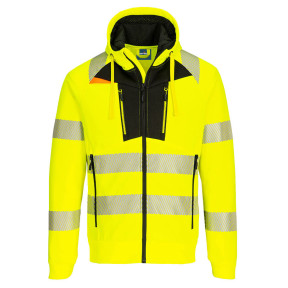 DX4 - Bluza z kapturem na zamek Wysokiej Widoczności Żółta/Czarna - Portwest