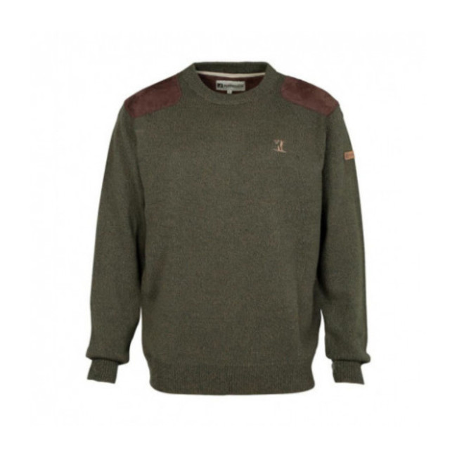 Pull de chasse col rond Kaki brodé - Percussion