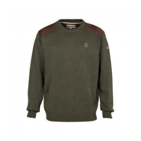 Pull de chasse col rond Kaki brodé - Percussion