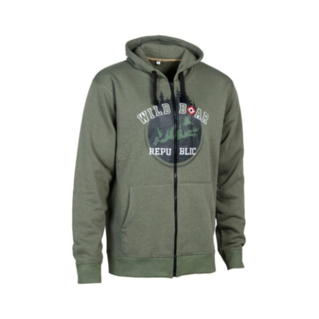 Sweat à capuche zippé Kaki Wild Boar Republic - Percussion