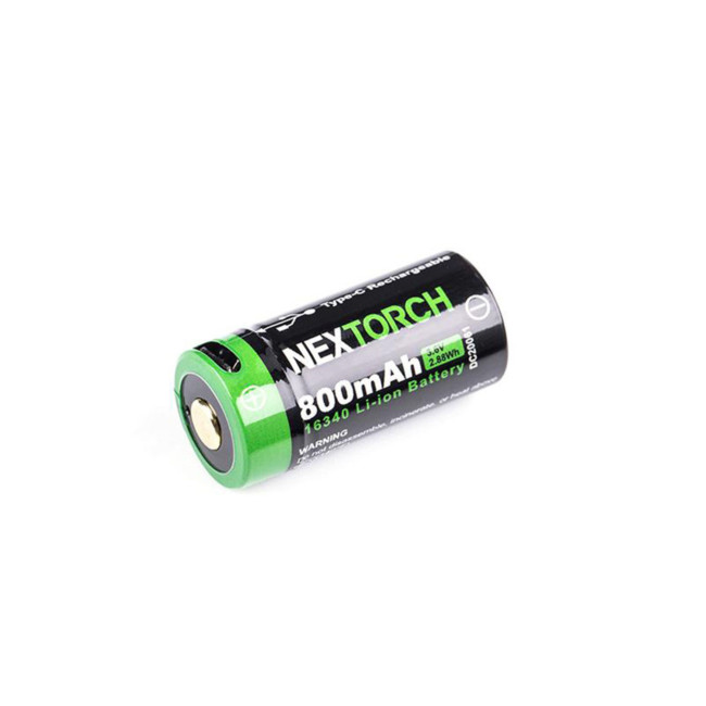 Wiederaufladbarer Akku 16340 3.6V 800 mAh mit USB-C-Anschluss - Nextorch