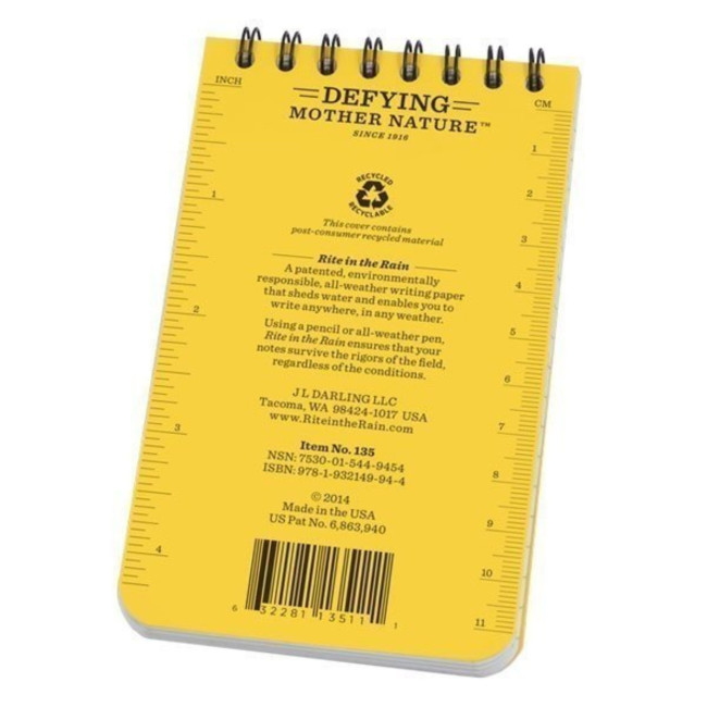 Carnet 7.6 x 12.7cm, 100 pages, spirale horizontale jaune - rite in the rain