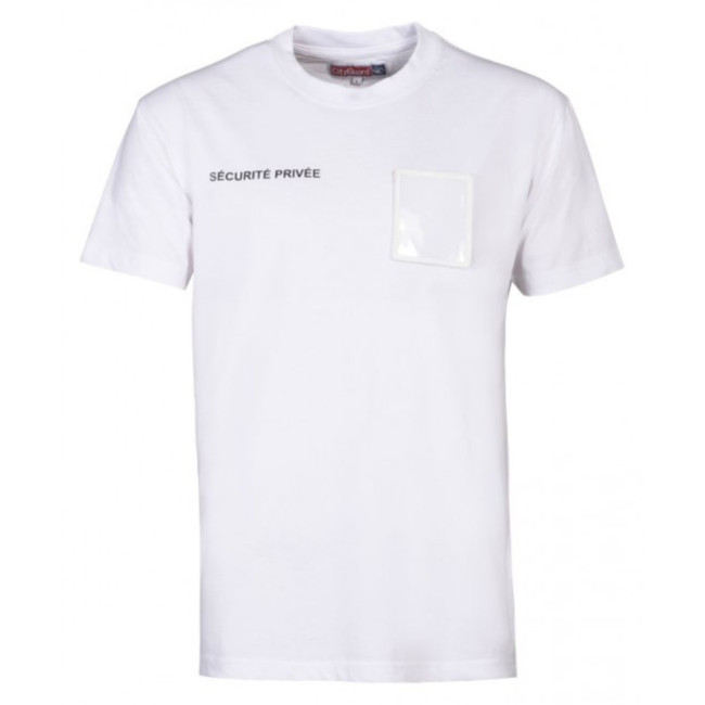 T-shirt Bezpieczeństwo Biały z dużym oknem na numer służbowy - CityGuard