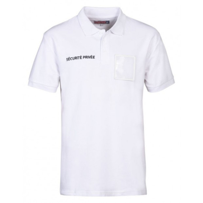 Polo en coton Sécurité Blanc avec grande fenêtre matricule - CityGuard