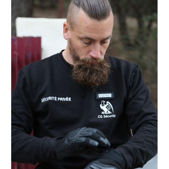 Sweatshirt Sécurité Noir avec fenêtre matricule à broder - CityGuard