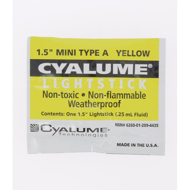Bâton lumineux MINI 3.75 cm - 4 heures - jaune - Cyalume