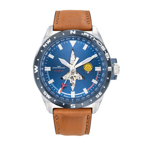 PATROUILLE DE FRANCE ATHOS 8 Uhr mit braunem Lederarmband