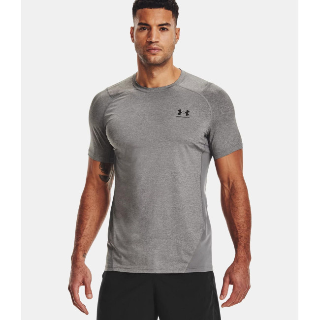 Strak aansluitend kortemouwen HeatGear® Armour shirt voor heren - Grijs Gemêleerd / Zwart - Under Armour