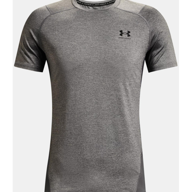HeatGear® Armour enganliegendes Kurzarmshirt für Herren - Grau Meliert / Schwarz - Under Armour