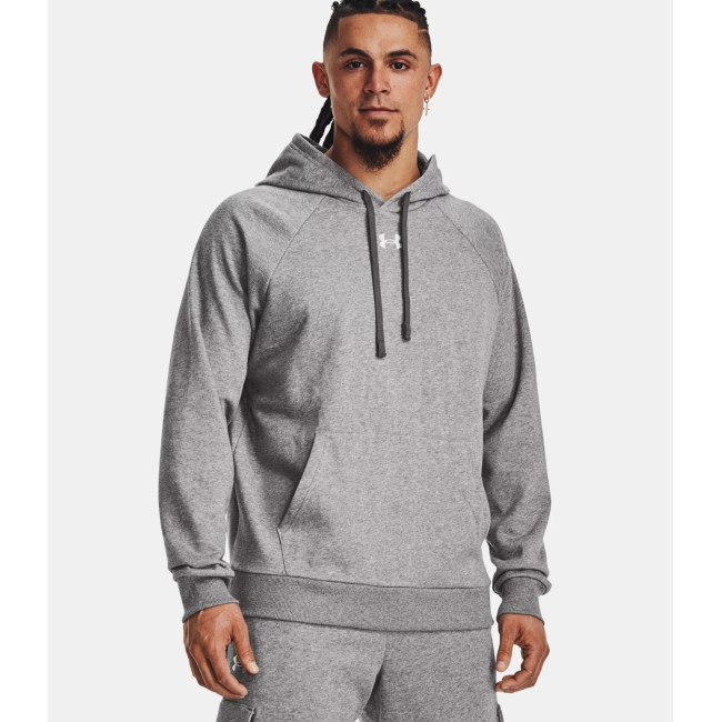 Hoodie polaire homme UA Rival - Gris Chiné / Blanc - Under Armour