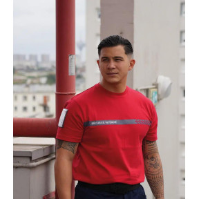 T-Shirt 210g mit Aufschriften und Streifen Brandschutz Rot - Safetek by GK