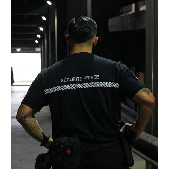 Tee Shirt 210g inscriptions et bande Sécurité Privée Noir - Safetek by GK