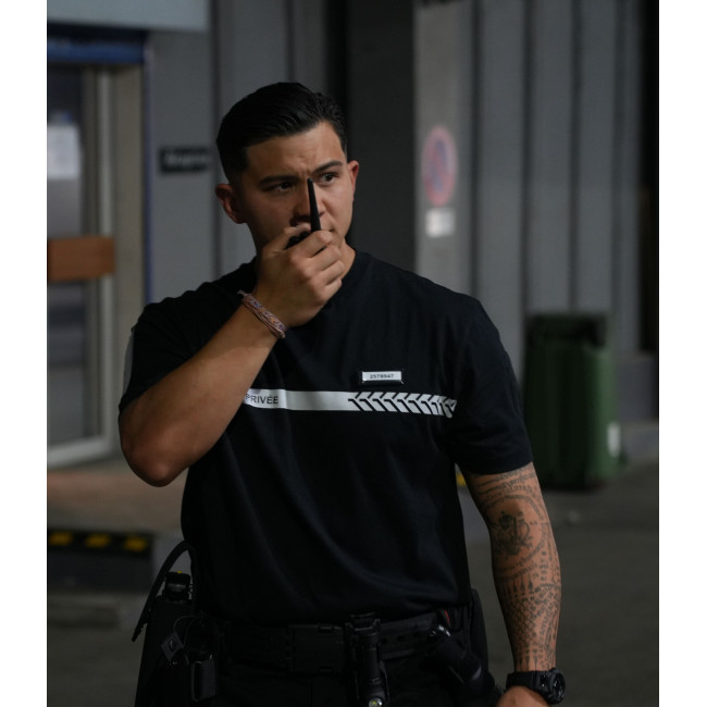 Tee Shirt 210g inscriptions et bande Sécurité Privée Noir - Safetek by GK