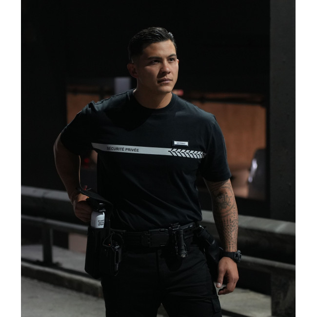 T-Shirt 210g mit Aufschrift und Streifen Private Sicherheit Schwarz - Safetek by GK