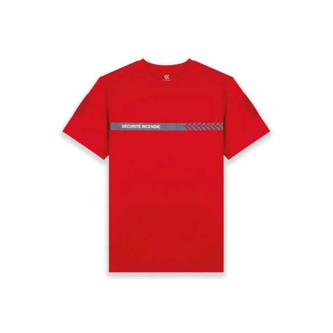 T-Shirt 210g mit Aufschriften und Feuerwehr-Streifen Rot - Safetek by GK