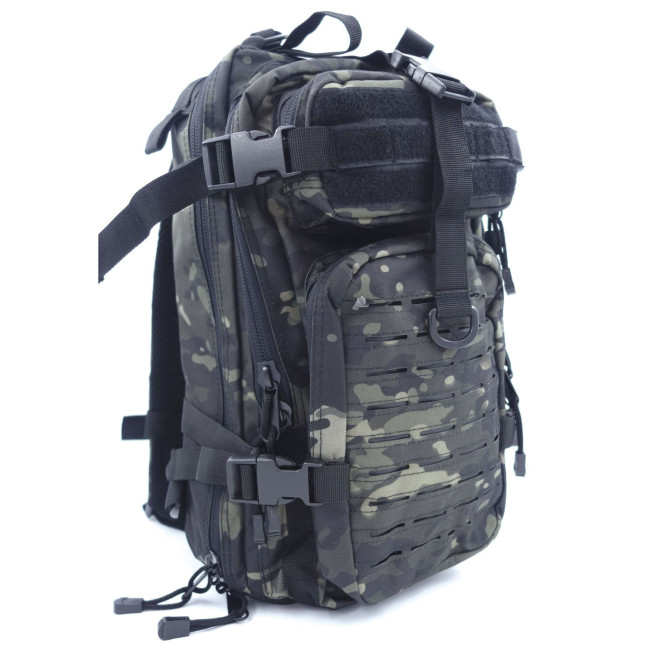 Sac à dos ASSAULT Pack Système MOLLE Découpe Laser 27L Camo Noir -Patrol Equipement