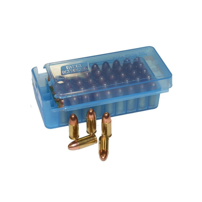 Munitiebox 50 patronen met schuifdeksel 50-45 Transparant Blauw - MTM Case-Gard