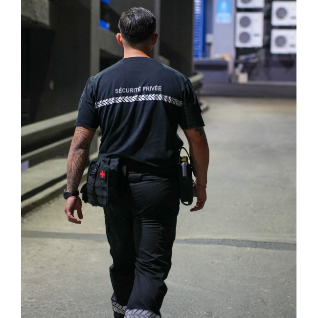Tee Shirt 210g inscriptions et bande Sécurité Privée Noir - Safetek by GK