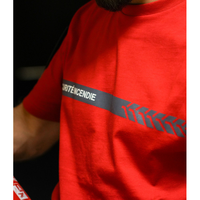 Tee Shirt 210g inscriptions et bande Sécurité Incendie Rouge - Safetek by GK