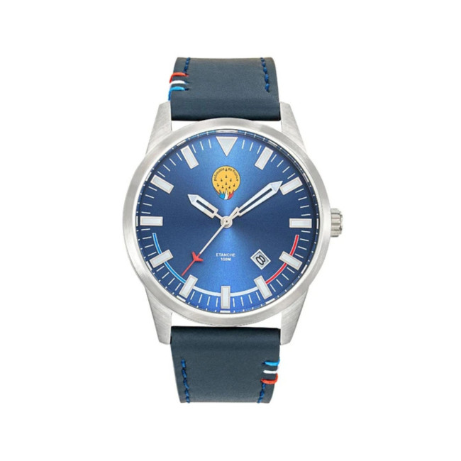 Horloge AIRSHOW blauwe leren armband - Patrouille de France