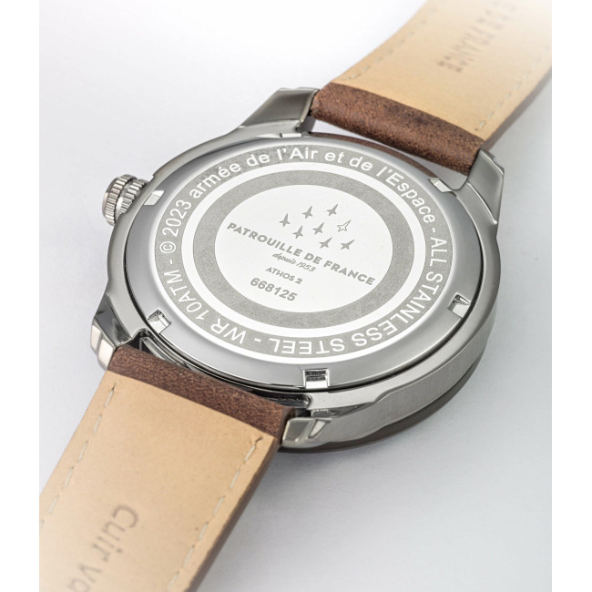 Horloge ATHOS 2 donkere leren armband - Patrouille de France