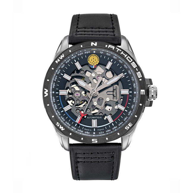 ATHOS 5 Uhr mit schwarzem Lederarmband - Patrouille de France
