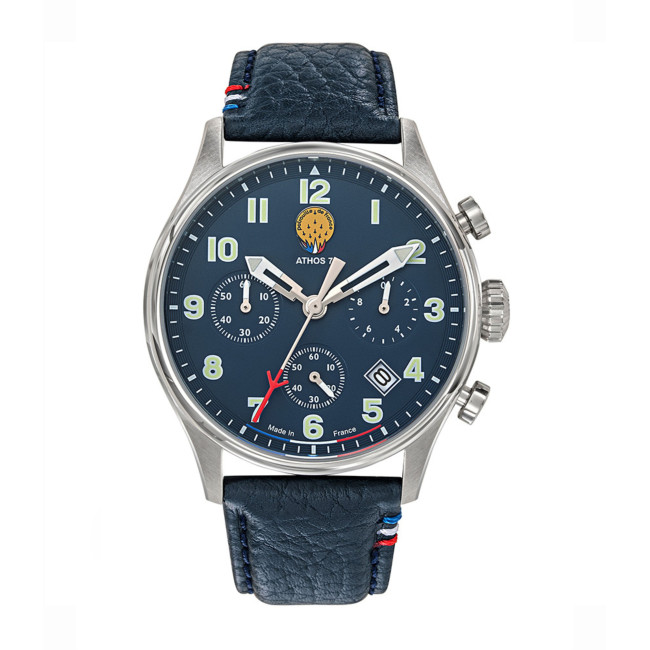 Montre ATHOS 7 bracelet cuir bleu - Patrouille de France