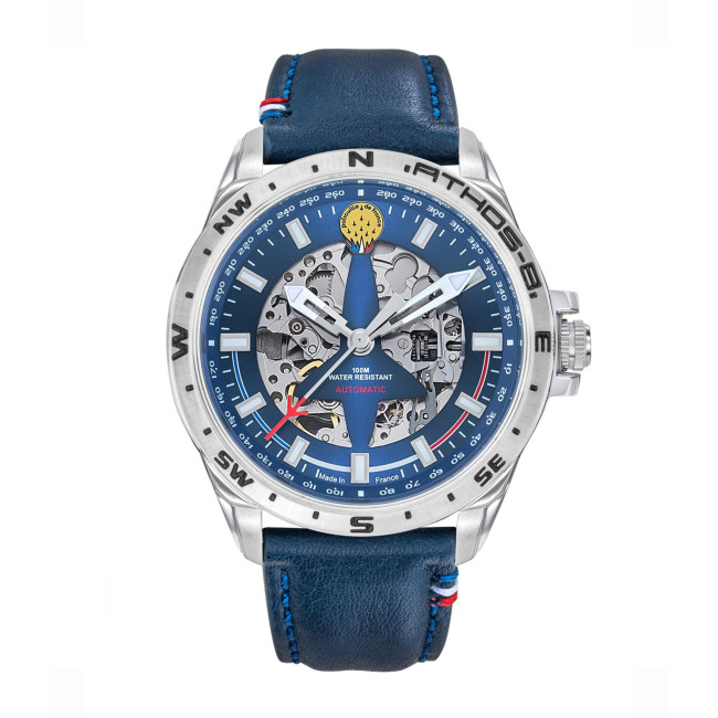 Montre ATHOS 8 bracelet cuir bleu et cadran bleu - Patrouille de France