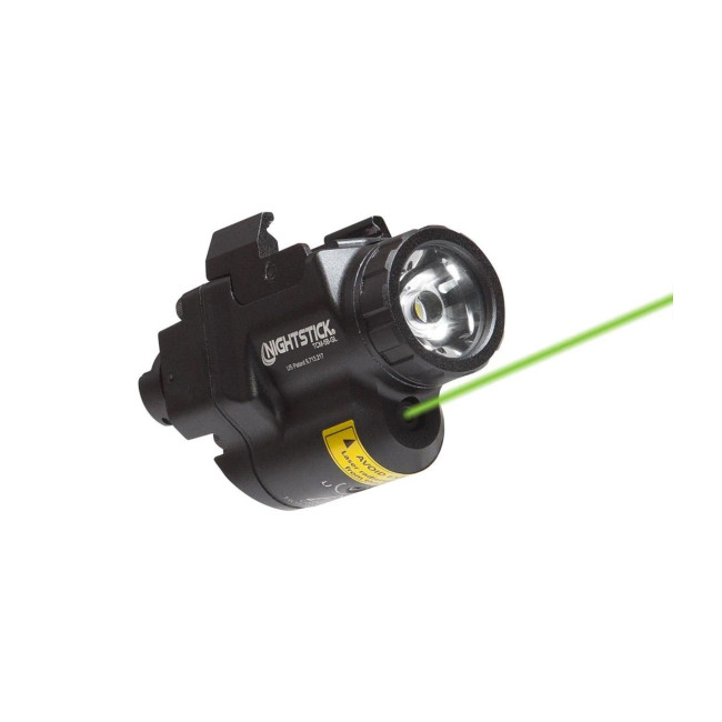 Kompakte Waffenleuchte für Kurzwaffen mit Kurzschiene + grüner Laser 650 Lumen Strobe 1 CR123 - Nightstick