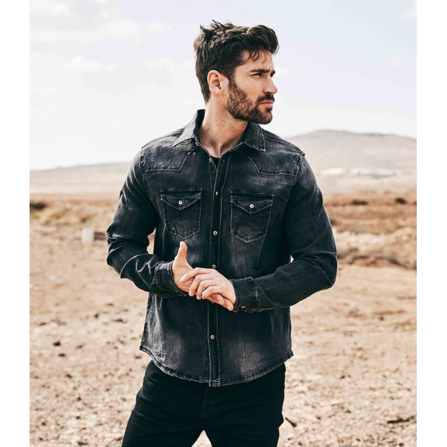 Vintage Jeanshemd Riley Denim mit Knittereffekt Schwarz - Brandit