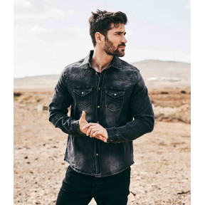 Vintage Jeanshemd Riley Denim mit Knittereffekt Schwarz - Brandit