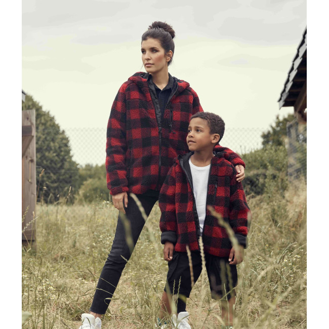 Damen Fleecejacke mit Kapuze rot/schwarz - Brandit