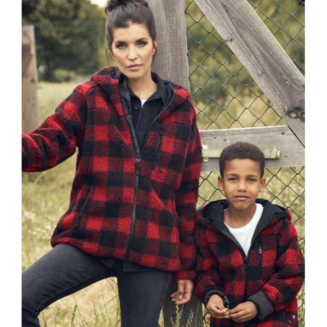Kinder Fleecejacke mit Kapuze rot/schwarz - Brandit