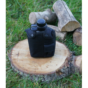 Gourde en plastique 1L avec housse - Noir - Fosco Industries