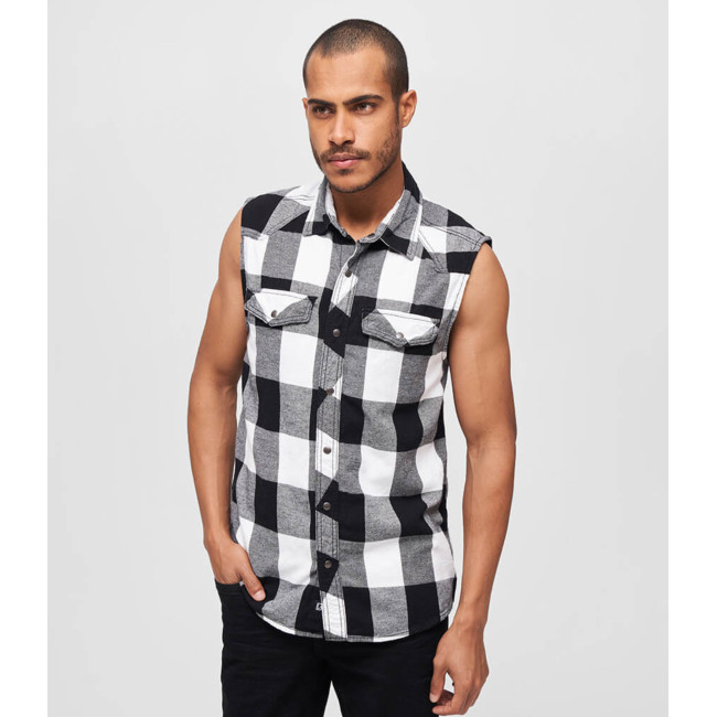 Chemise à carreaux sans manches blanc/noir - Brandit