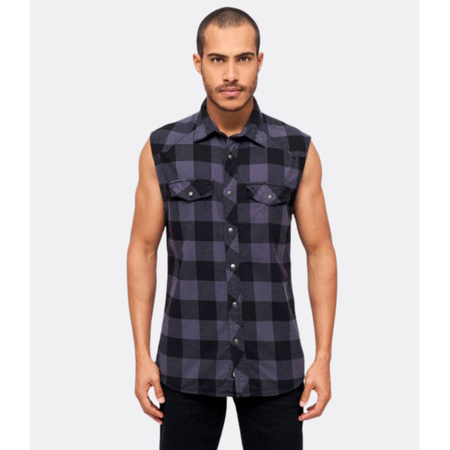 Chemise à carreaux sans manches noir/gris - Brandit