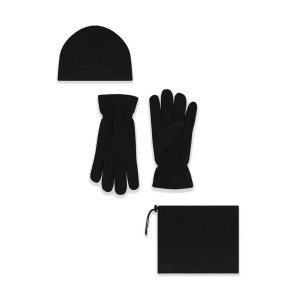 Zwarte fleece set (handschoenen, muts, nekwarmer) - GK