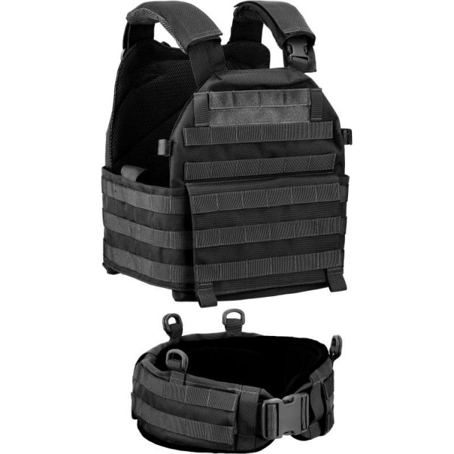 Kampfweste mit Plattenträger / MOLLE-Gürtel Schwarz - Defcon 5