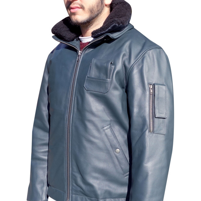 Giacca in Pelle Pilota Blu - Patrol Equipement